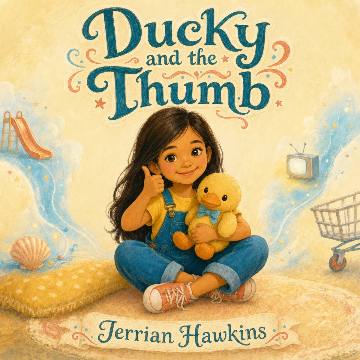Initial Ducky and the Thumb cover with denim overalls