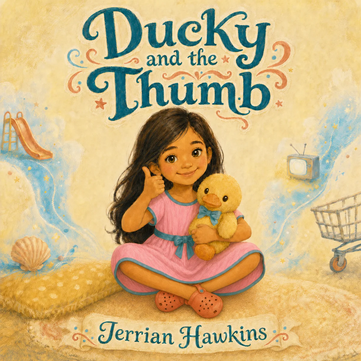 Revised Ducky and the Thumb cover with a pink dress and Crocs